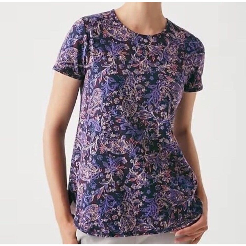 J. Jill Fit Progress Shirttail Tee Pima Cotton Sz XL Navy/Violet Paisley Shadow